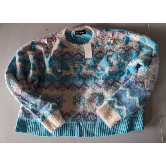 33 Degrees Women's Reindeer Graphic Sweater Blue Size XXL - Picture 6 of 9